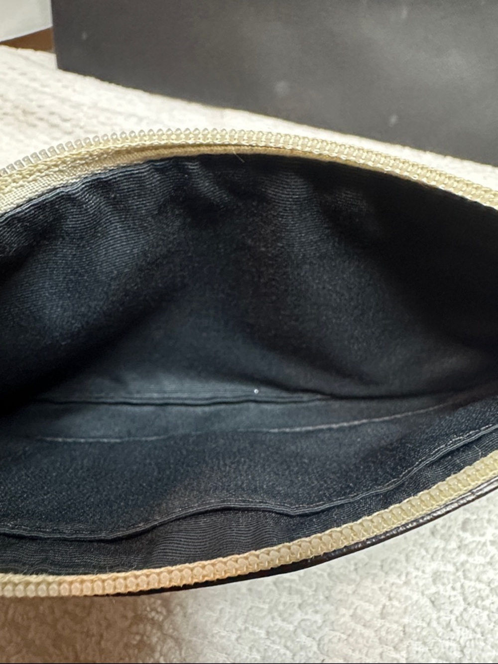 Coach Tan Signature Canvas Wristlet with Navy and Cream Accents - Picture 7 of 9